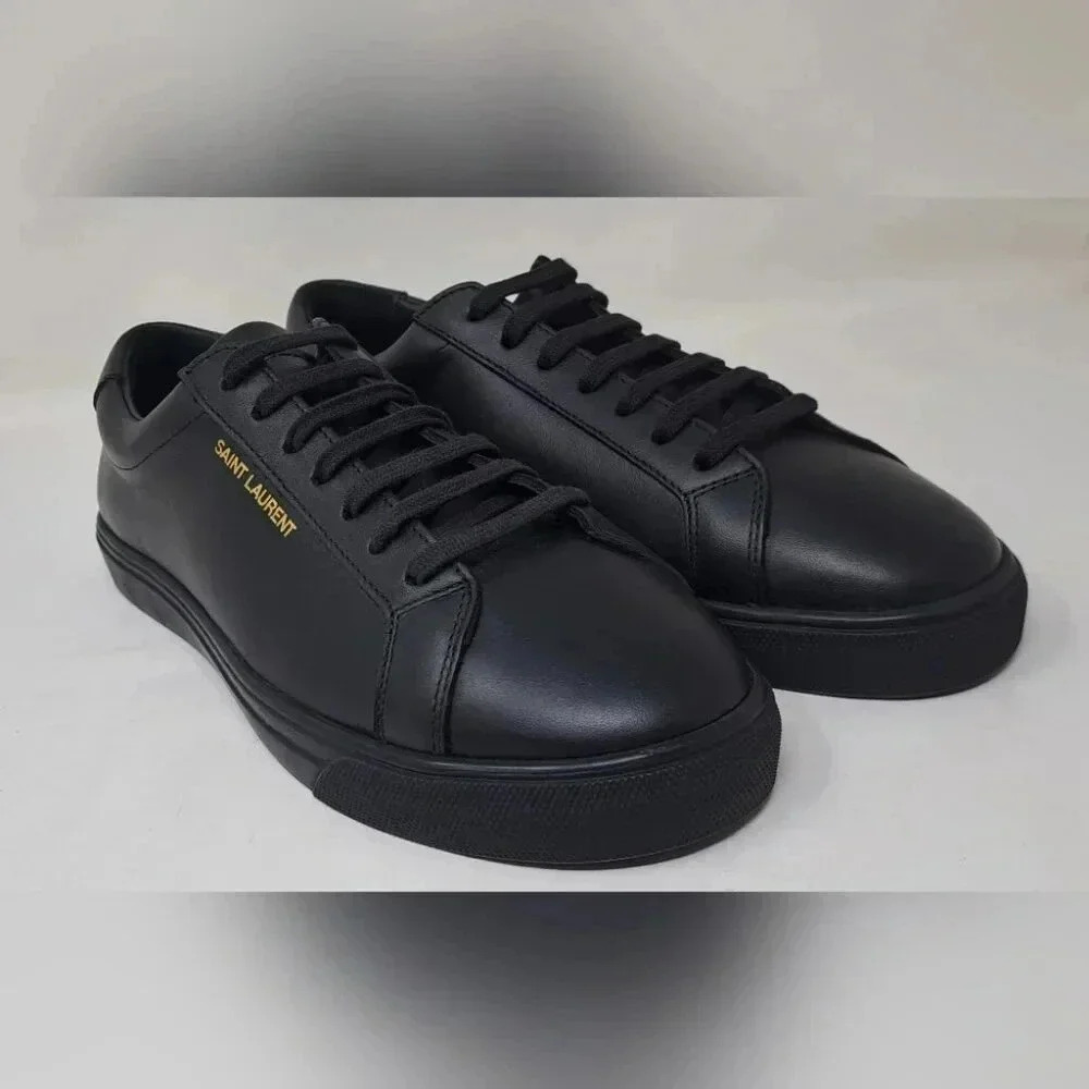 NWT Saint Laurent Andy Sneakers Shoes Low Top Black Leather Lace-Up 39 EU 9 US